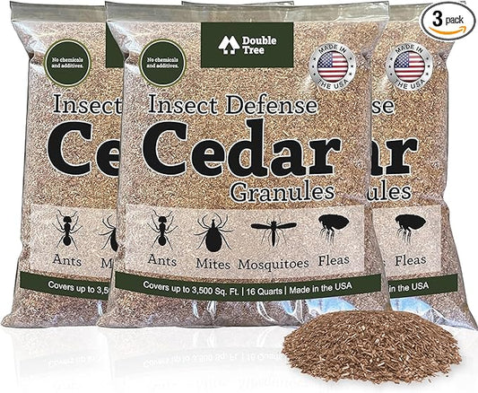 Double Tree Home and Garden Cedar Granules | Repels Fleas, Ticks, Ants, and Mosquitos | Rich Cedar Scent | Non Toxic | Pet Safe | 3 Bags (48 Quarts)