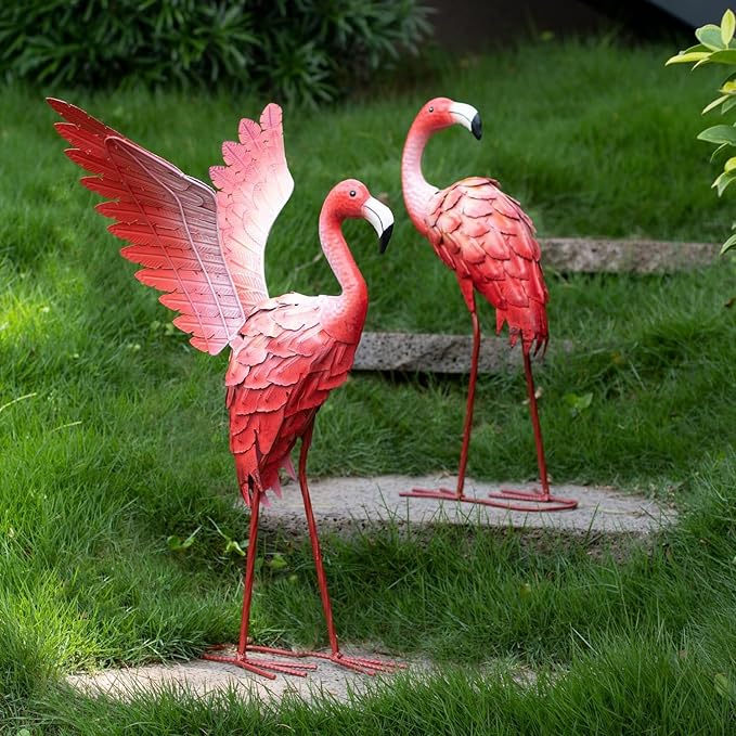 Natelf Pink Flamingos Garden Statues Art Decorations Flamingo Outdoor Medium Sculpture Yard Art Metal for Lawn Yard Patio, Porch, Home for Women, Mom, Grandma, Lover