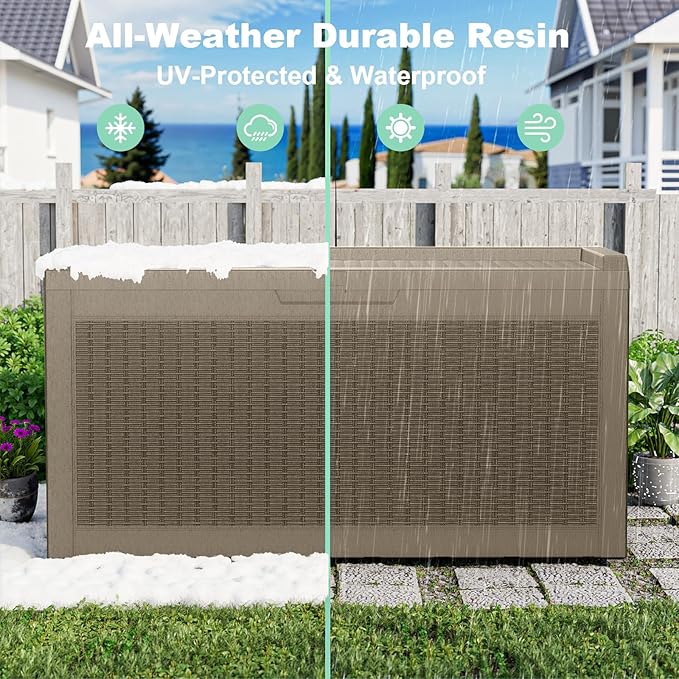 ROJIK Outdoor Storage Housing Deck Box,Waterproof Patio Furniture, Garden Tools, Cushions, Pool Accessories Storage Bench with Lockable Lid and Side Handles (Grey,60 Gallon)