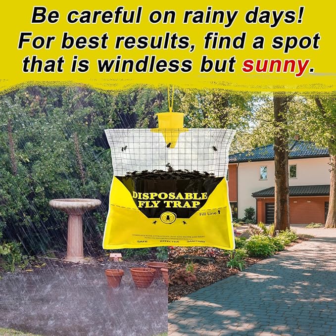 Glovv Fly Traps Outdoor Hanging with Bait, 12 Pack Disposable Flies Bags Hunter Ranch Trap, Control Bug Catcher Killer Repellent for Stable Horse Barn & Farm