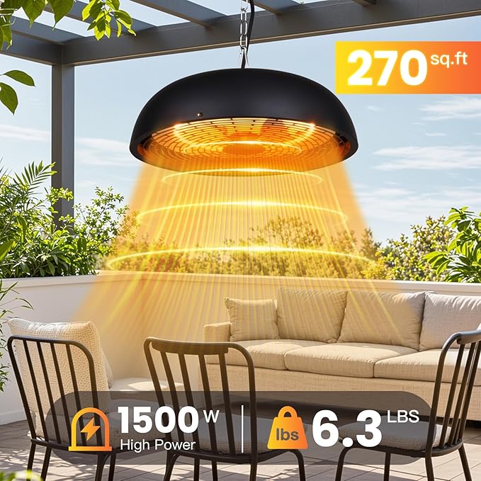 Infrared Electric Patio Heater, 1500W Outdoor Heaters for Patio with Overheat Protection,1500W Hanging Ceiling Mounted Infrared Patio Heater with IP55