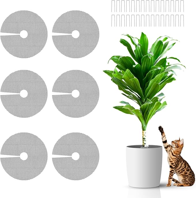 6 Pcs 15.7 Inch Plant Pot Grids，Cut-able Plant Pot Soil Protective Covers from Animals，Used to prevent animals or babies from digging up the soil in flowerpots.Suitable for Indoor and Outdoor Plants.