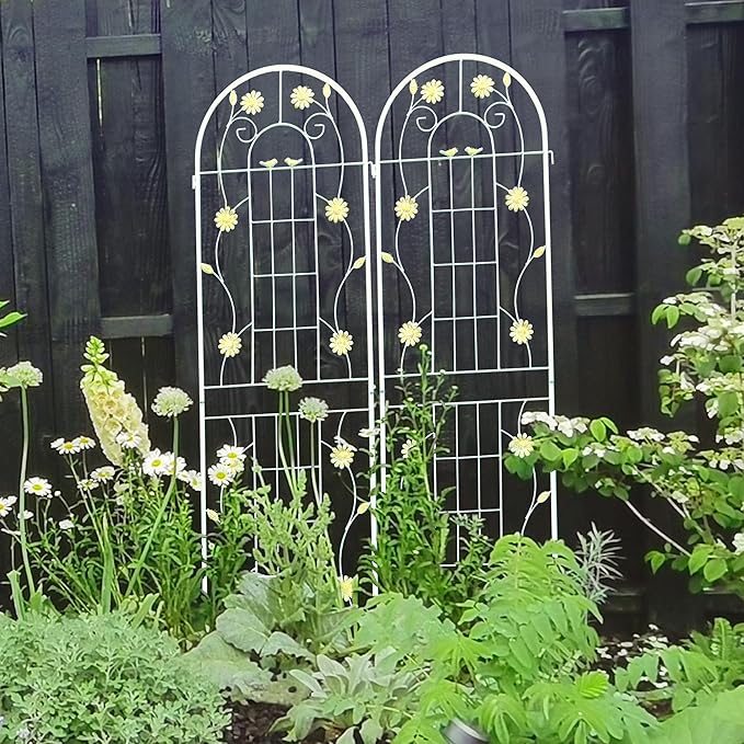 2 Pack Metal Garden Trellis for Climbing Plant Rose Stand, Cream White Outdoor 71'' Tall Flower Support Iron Garden Fence, (Cream White, 2pack)