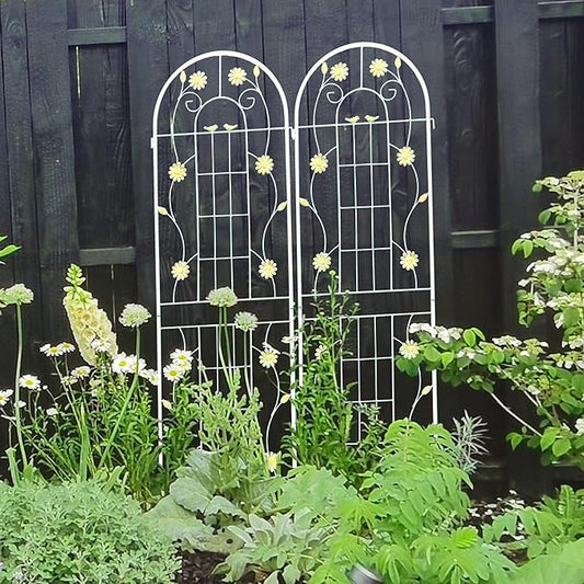 2 Pack Metal Garden Trellis for Climbing Plant Rose Stand, Cream White Outdoor 71'' Tall Flower Support Iron Garden Fence, (Cream White, 2pack)