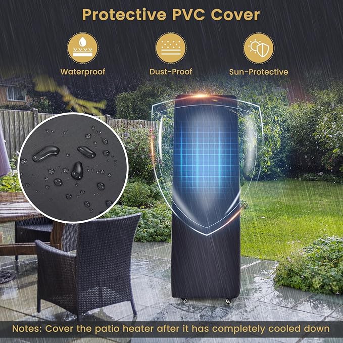 Giantex 41,000 BTU Outdoor Heater, Propane Patio Heater, Outside Space Heater with Protective Cover, Wheels & Adjustable Feet, CSA Certification, Portable Gas Heater for Garden, Yard (Black)