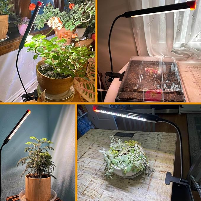 2Pack 9 Watt Clip Grow Lights for Indoor Plants with Timer, Mini Pot Plant Grow Light, Full Spectrum Small Bonsai Grow Light, Bright Enough Plant Growing Lamps