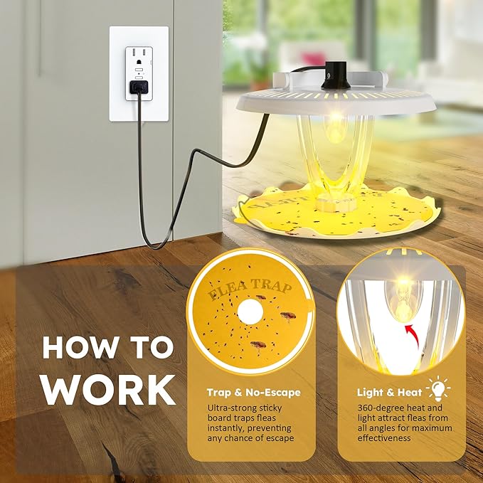 Flea Trap for Inside Your Home Indoor Electric Flea Light Catcher and Kiler for House 2 Pack with 8 Sticky Pads Refills and 4 Replacement Lightbulb