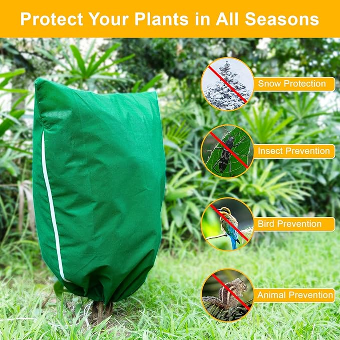 2 Packs Plant Covers for Winter Freeze Protection, 31.5" W X 47.3" H Frost Protection Covers for Outdoor Plants, 2.2 oz/yd² Tree Covers with Double Zipper Heads & Drawstring Design for Winter