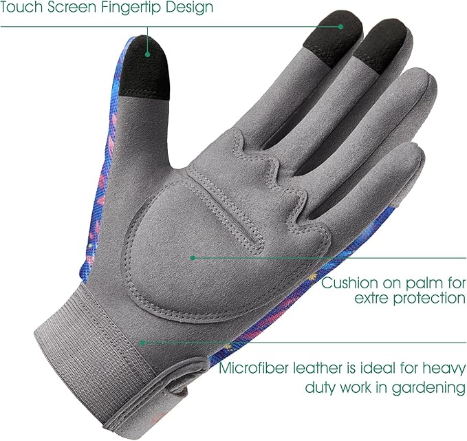 COOLJOB Medium Gardening Work Gloves for Women Ladies, Thorn Proof for Rose Pruning, Cactus Handling, Blackberry Bush Planting, Puncture Resistant Anti-Slip Flexible, 1 Pair M Blue Flower