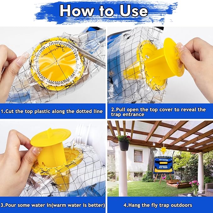 10 Fly Traps Hanging Outdoor, Natural Pre-Baited Fly Bag Outdoor Disposable, Fly Catcher, Killer, Hunter, Stable, Farm, Barn, Ranch, Fly Trap for Mosquitoes