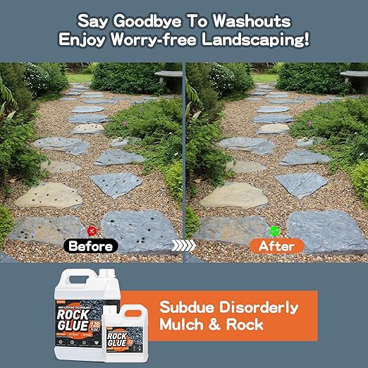 Rock Glue, Mulch Glue 2Gallon Long-Lasting Dries-Clear Strong Pea Gravel Binder for Pebble Fast-Drying Pebble Glue&Gravel Hold Mulch for Landscaping, Pine Straw, Outdoor Strong Stone Hold