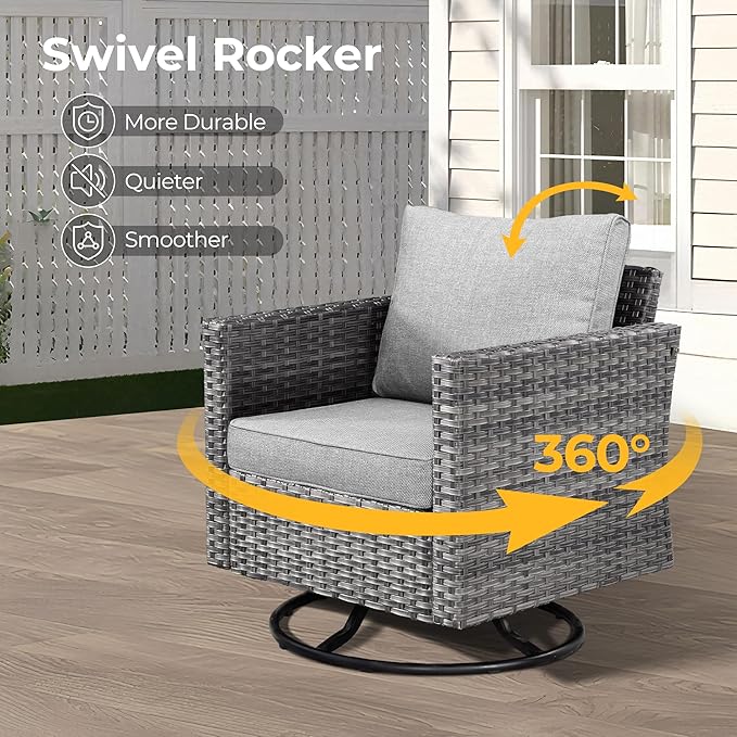HOOOWOOO 13 Piece Patio Sectional Furniture Set with Fire Pit Table,Modern Wicker Outdoor Conversation Sofa Sets,All Weather Modular L Shaped Outside Couch Swivel Chair Set(Charcoal Grey)