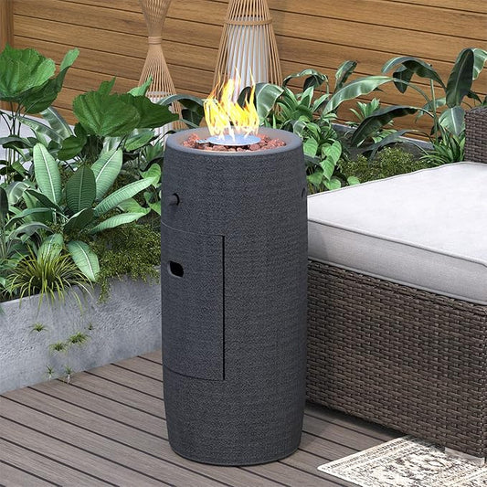 SUNBURY Outdoor Propane Fire Pit, 11" Propane Fire Column, Patio Gas Fire Pit 15,000 BTU Small Firepit Table for Outside w Lava Rocks, CSA Certified (Dark Gray)