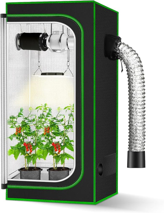 MELONFARM 2x2 Grow Tent, 24"x24"x48'' High Reflective 600D Diamond Mylar Canvas with Observation Window and Floor Tray for Hydroponic Indoor Plant Growing
