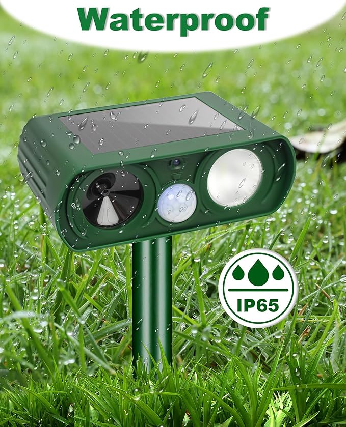 2PCS Solar Ultrasonic Animal Repellent Outdoor- Ultrasonic& Strobe Light Deer Repellent Devices for Deer/Cat/Squirrel/Raccoon/Rabbit/Bird/Owl/Dog - PIR Motion Detection, Yard Garden Protection