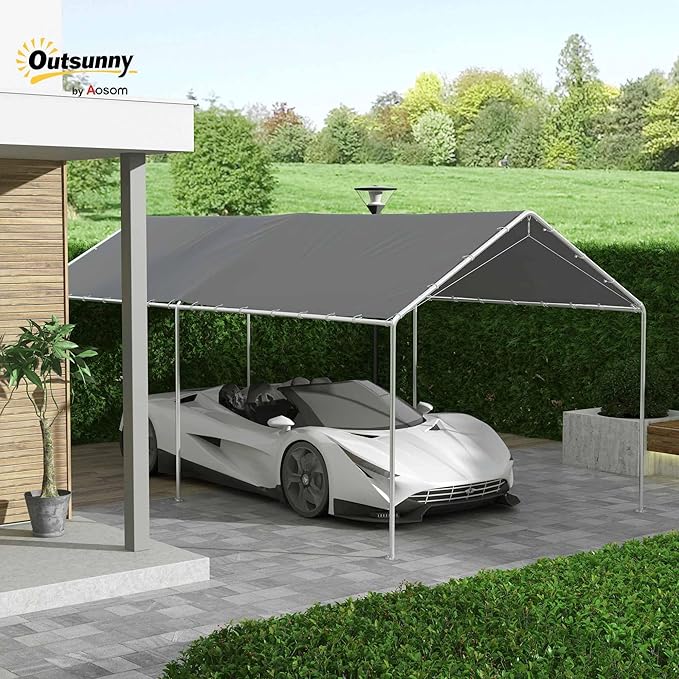 Outsunny 10' x 20' Carport Replacement Top Canopy Cover, UV Resistant and Water Resistant Car Port Portable Garage Tent Cover with Ball Bungee Cords, Dark Gray, Only Cover