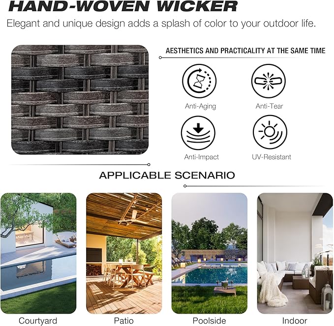 Joyside Wicker Patio Furniture Sets 8 Piece Set with 3-Seat Sofa, 2 Swivel Rocking Armchairs, 2 Armchairs, 2 Ottoman and 1 Side Table Wicker Outdoor Conversation Set(Brown Mixed Gray/Orange)