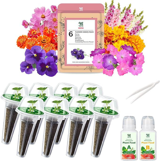 Flower Seed Pod Kit Mix of 6 Different Included Pansy, Cosmos, Zinnia, Marigold, Snapdragon, Cascading Petunia Flower Seed Starter Pod Kit for Hydroponics Growing System with Plant Food, 8-Pod