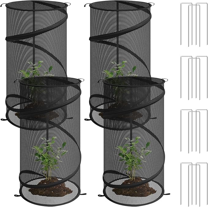 4 Pcs Pop up Plant Covers from Animals, 22.8" x12.6"Round Foldable Plant Covers, Garden Plant Protectors with Stakes for Outdoor Plants (Black)