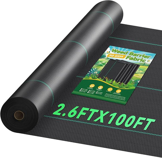 2.6ftx100ft Landscape Fabric, Weed Barrier Fabric Heavy Duty 3.2oz, Woven Geotextile Weed Blocker Landscaping Fabric, Ground Cover Weed Control Mat, Commercial Weed Cloth Garden Bed Liner