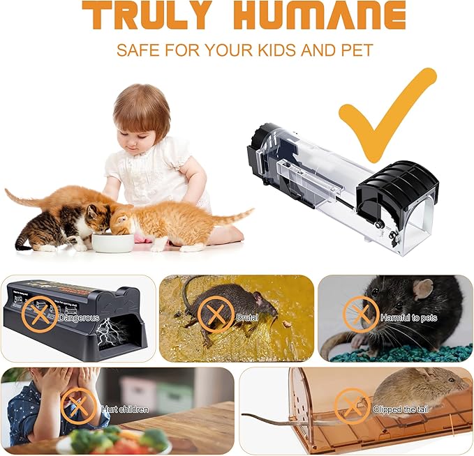 Humane Mouse Traps 2-Pack, 12.2 Inches Enlarged No Kill Rat Traps for Chipmunk - Easy to Use & Clean, No Touch Release, Sensitive, Pet and Children Friendly Mice Trap Catcher Indoor and Outdoor