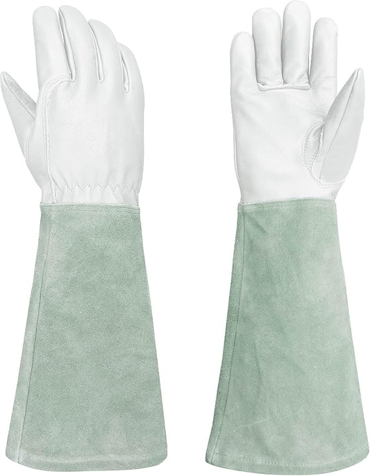 Leather Gardening Gloves – Goatskin Palm & Cowhide Cuff, Thorn-Resistant Long Garden Work Gloves for Men & Women(XS)