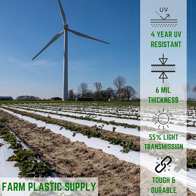 Farm Plastic Supply - White Greenhouse Plastic Sheeting - 6 mil - (25' x 25') - 4 Year UV Resistant Poly Greenhouse Film, 55% Light Transmission Hoop House Cover for Gardening, Agriculture