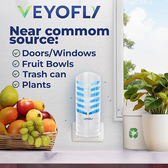 VEYOFLY Fruit Fly Traps for Indoors, Fly Trap Indoor, (2 Device + 6 Refills) Fly Catcher Indoor, Gnat Traps for House Indoor, Fly Trap, Plug in Light Flying Insect Trap, Bug Killer