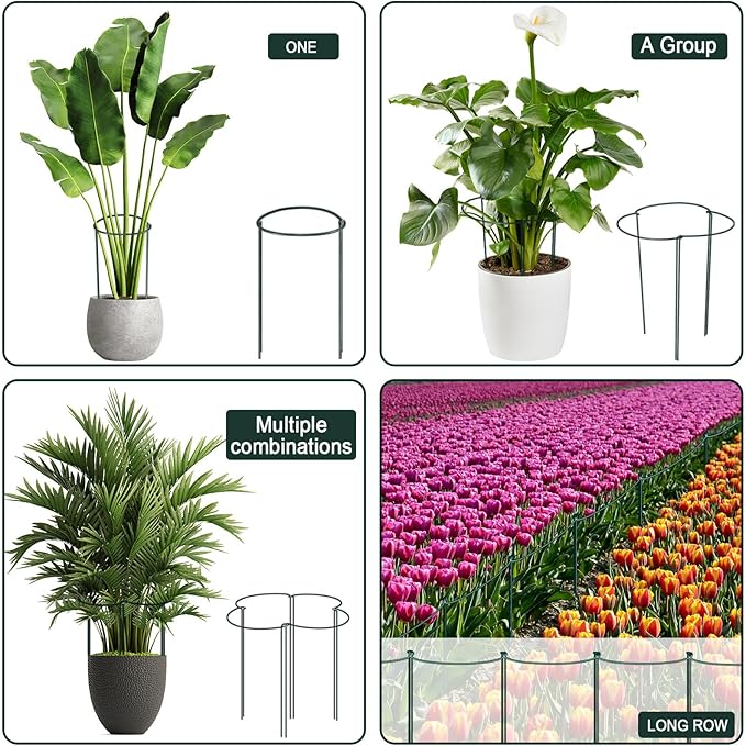 12 Pack Plant Support Stakes, Metal Peonies Cages and Supports, Peony Cage, Plant Support Ring, Garden Plant Support for Ourdoor Plants, Rose, Peony,Tomato, Hydrangea Vine Plant 10" W x 16" H