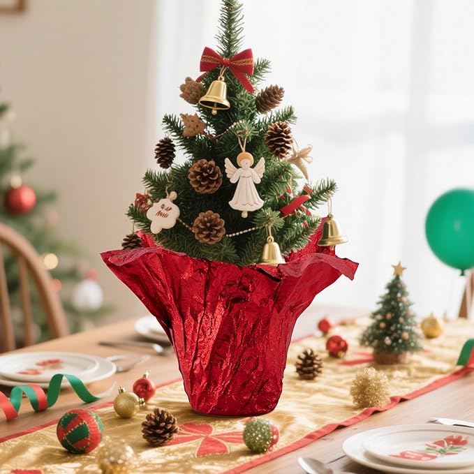 Adnee 10 Yard Floral Foil Plant Pot Covers,Matte Texture Christmas Plant Pot Foil,Red Floral Pot Wrapping Paper for Christmas Home Flower Pot DIY decor