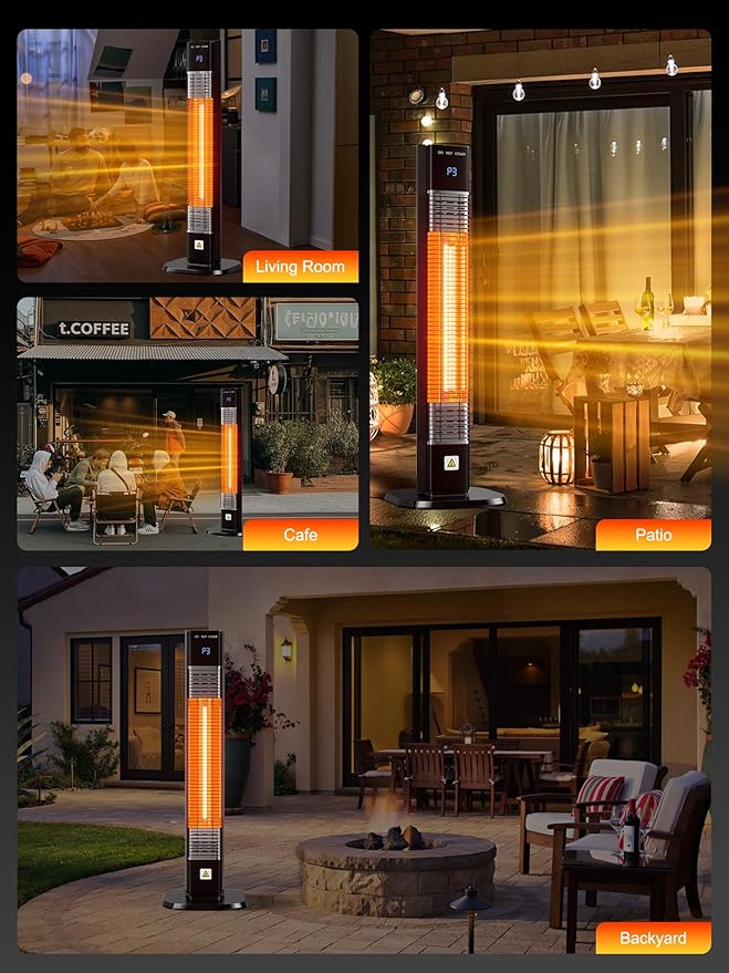 34'' Outdoor Patio Heater with Remote, 24H Timer & 1S Fast Heat, Carbon Fiber Heating Tube, 3 Heat Levels, Tip-Over and Overheat Protection, Electric Space Heaters for Backyard, Garage,Indoor Use