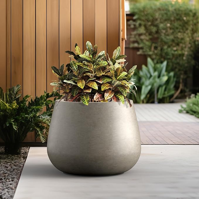 Kante Curva Series Planter, 21.3 Inch Round Concrete Plant Pot with Draiange Hole and Rubber Plug, Suitable for Indoor Plants, Home, Garden, Patio, Weathered Concrete