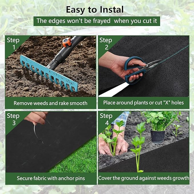 PioneerWorks Landscape Fabric 5.8oz, 4 x 300FT Weed Fabric Barrier, Double Layer, Weed Control Fabric Ground Cover, Garden Fabric Weed Barrier, Gardening Mat for Garden Beds, Landscap