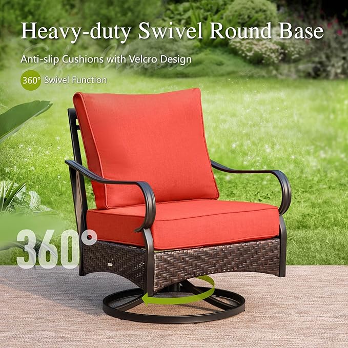 Sophia & William Patio Furniture Set, 5 Piece Metal Outdoor Conversation Set with 3-Seater Outdoor Couch, 2 Swivel Chairs, 1 Loveseat,1 Coffee Table for Outdoor Seating, Backyard, Porch(Red)