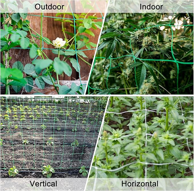 HARFINGTON Trellis Netting for Climbing Plants 6.6 x 9.8ft 30 Strands Heavy Duty Garden Trellis Netting Polyethylene Plant Support Net with 4" x 4" Mesh for Fruits Vegetables Cucumber