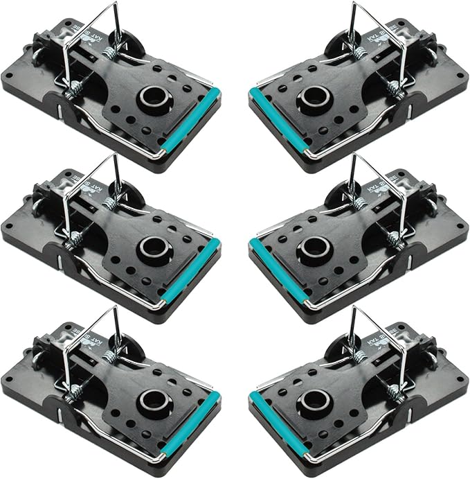 Large Rat Traps, Set of 6, Reusable Pest Control Solutions for Trapping Against Mouse, Chipmunk, and Squirrel. Instant Humane Kill Rodent Snap Trap That Work