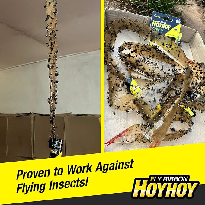 HOY HOY Fly Ribbon 16 Traps (4 Packs) - Multi-Insect Catcher for Home & Garden, Super Sticky, Long Lasting