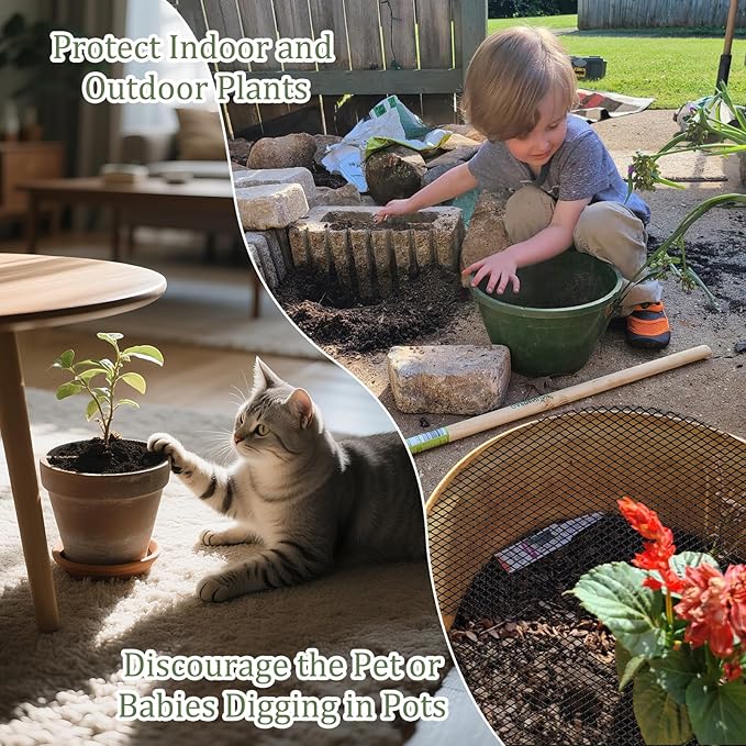 6 Pcs 15.7 Inch Plant Pot Grids，Cut-able Plant Pot Soil Protective Covers from Animals，Used to prevent animals or babies from digging up the soil in flowerpots.Suitable for Indoor and Outdoor Plants.