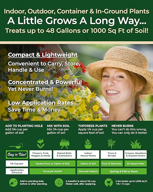 Organic Plant Magic - Truly Organic™ Slow Release Granular Fertilizer : Long-Lasting Plant Food Granules - Indoor & Outdoor Flowers, Vegetable Gardens, Fruit Trees, Shrubs, House Plants [One 4 lb Bag]