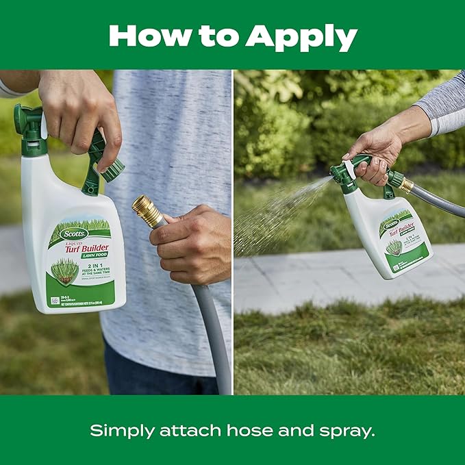 Scotts Liquid Turf Builder Lawn Fertilizer for All Grass Types, Feeds and Waters Lawn at Same Time, 32 fl. oz., 2-Pack