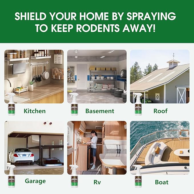 Rodent Repellent Spray – Effective Natural Peppermint Formula for Mice, Rats, Squirrels, and Rodents. Safe for Indoor, Outdoor, and Car Engines. Safe for People and Pets. 16oz