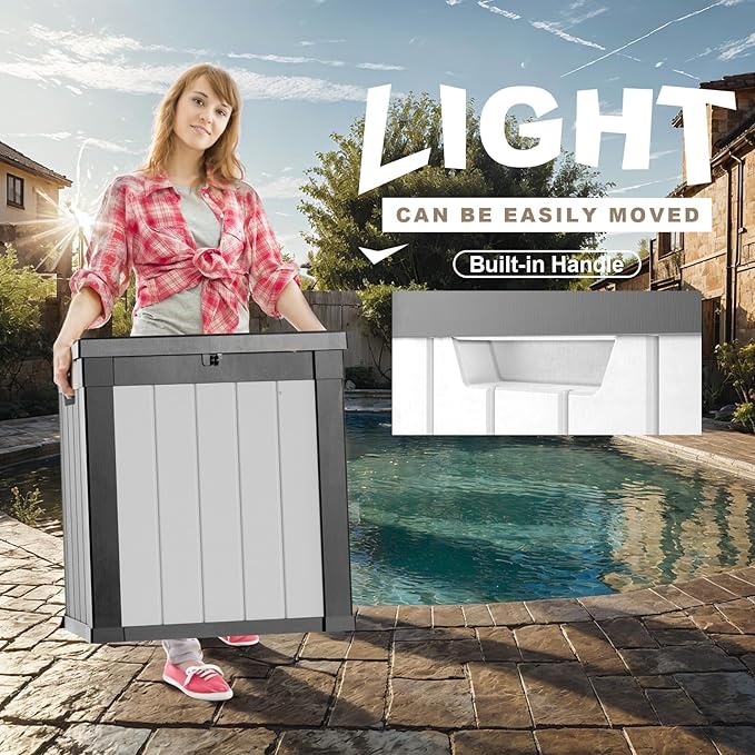 50 Gallon Outdoor Deck Box,Storage Lockable Waterproof Patio Furniture,Garden Tools,Cushions,Pool Accessories Outside Storage Resin Box(Black&White)
