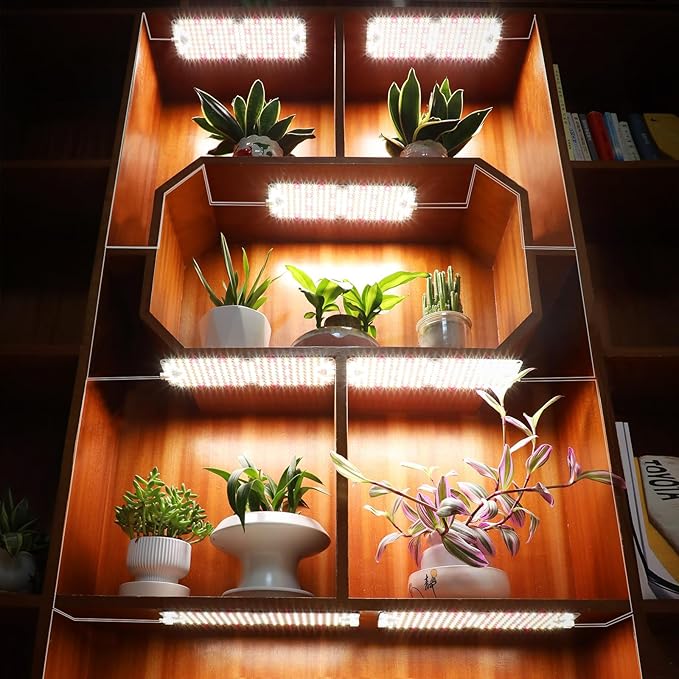 4Pack 2025 Ultra-Thin Panel Grow Lights for Seed Starting, Vegetables, Greenhouse & Under Cabinet & Shelf Plants with Timer 4/8/12H, Free Connect Full Spectrum Indoor LED Plant Growing Lamps