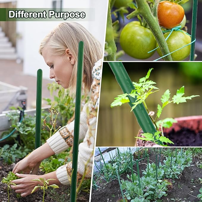 25pcs Steel Plant Stakes 4.8 Feet,Sturdy Plant Sticks, Plastic Coated Metal Garden Stakes Supports Climbing for Tomato, Bean, Flowers, Tree Potted