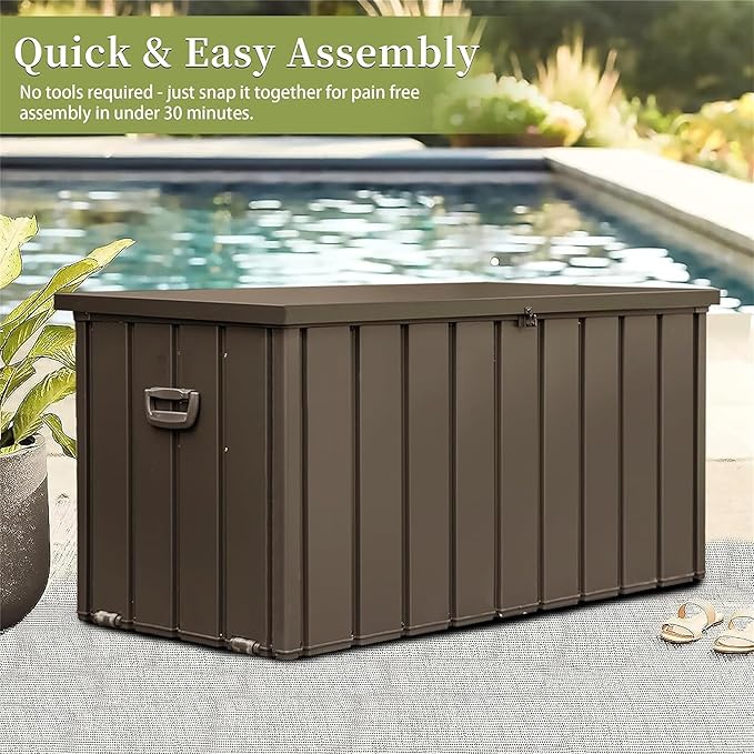 120 Gallon Outdoor Storage Deck Box Waterproof, Large Patio Storage Bin for Outside Cushions, Throw Pillows, Garden Tools, Lockable (Dark Brown)