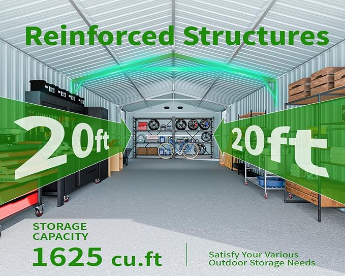 20x13 FT Outdoor Storage Shed, Metal Garage Shed with 2 Lockable Doors, Large Metal Building with 4 Air Vents, Galvanized Steel Prefab Garage Sheds for Car, Truck, Bike, Tool, Dark Gray