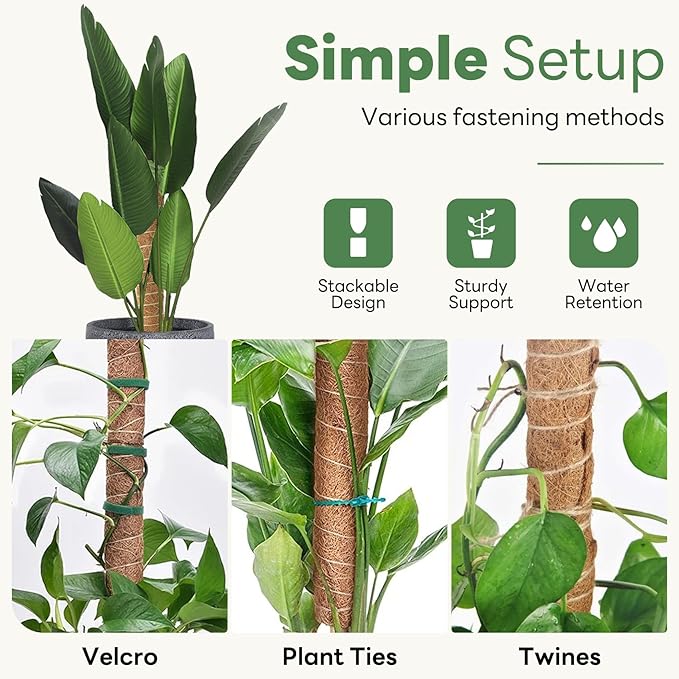 Moss Pole for Plants Indoor - 4 Pack Plant Poles for Climbing Plants to Grow Upright 16 inch Stackable Moss Sticks Coir Totem Pole Plant Support for Monstera Pothos Philodendrons Potted Plants