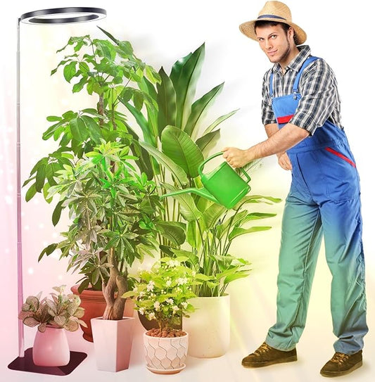 10" Floor Grow Lights for Large Indoor Plants, Full Spectrum Indoor Plant Light for Indoor Growing with Timer 3/9/12H,Height Adjustable 9"-59", 9 Brightness,Led Tall Halo Grow Light for House Plants