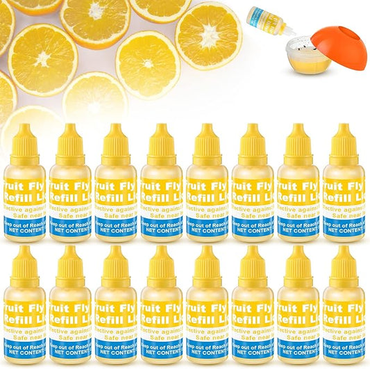 Qualirey Fruit Fly Trap for Indoor and Kitchen Use, 0.68 oz Each Bottle Fruit Fly Trap Refill Liquid, Ready to Use, Safe Near Food, Efficient Lure Refill Liquid, Yellow(16 Pack)