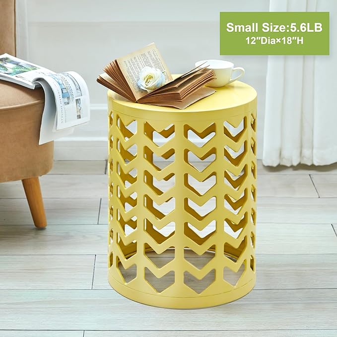 Y&M Nesting Side Table, Set of 3 Stacking Coffee Table for Living Room, Indoor End Tables, Outdoor Decorative Garden Stool with Heavy Duty Metal Frame Modern Industrial Decor - Yellow